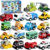 JOYIN 18 Pcs Pull Back City Cars and Trucks Toy Vehicles Set, Friction Powered Cars Toys for Toddlers, Boys, Girls’ Educational Play, Kids Stocking Stuffers, Treasure Box Gifts for Classroom