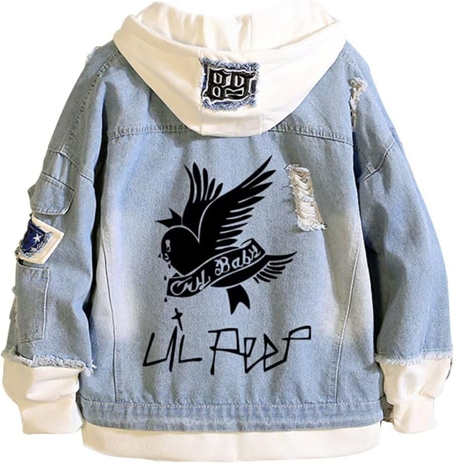 KPOP Rapper Denim Jacket Jeans Love Printed Fashion Sport Hip Hop Hoodie - Image 23