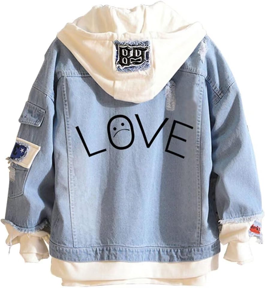 KPOP Rapper Denim Jacket Jeans Love Printed Fashion Sport Hip Hop Hoodie - Image 19