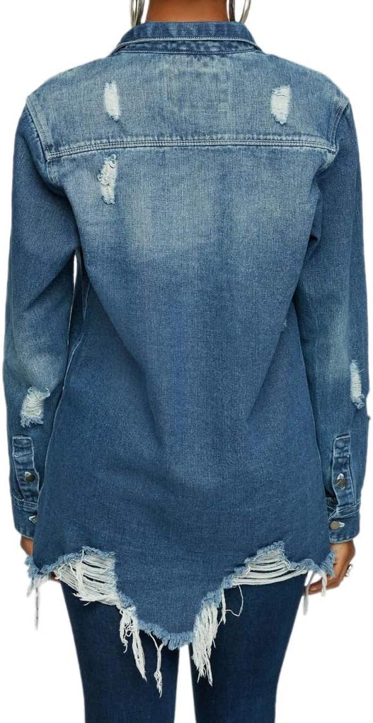 LaiyiVic Denim Jacket for Women Long Sleeve Classic Distressed Trucker Jean Jackets - Image 2