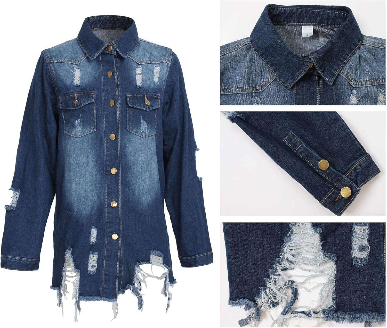 LaiyiVic Denim Jacket for Women Long Sleeve Classic Distressed Trucker Jean Jackets - Image 4