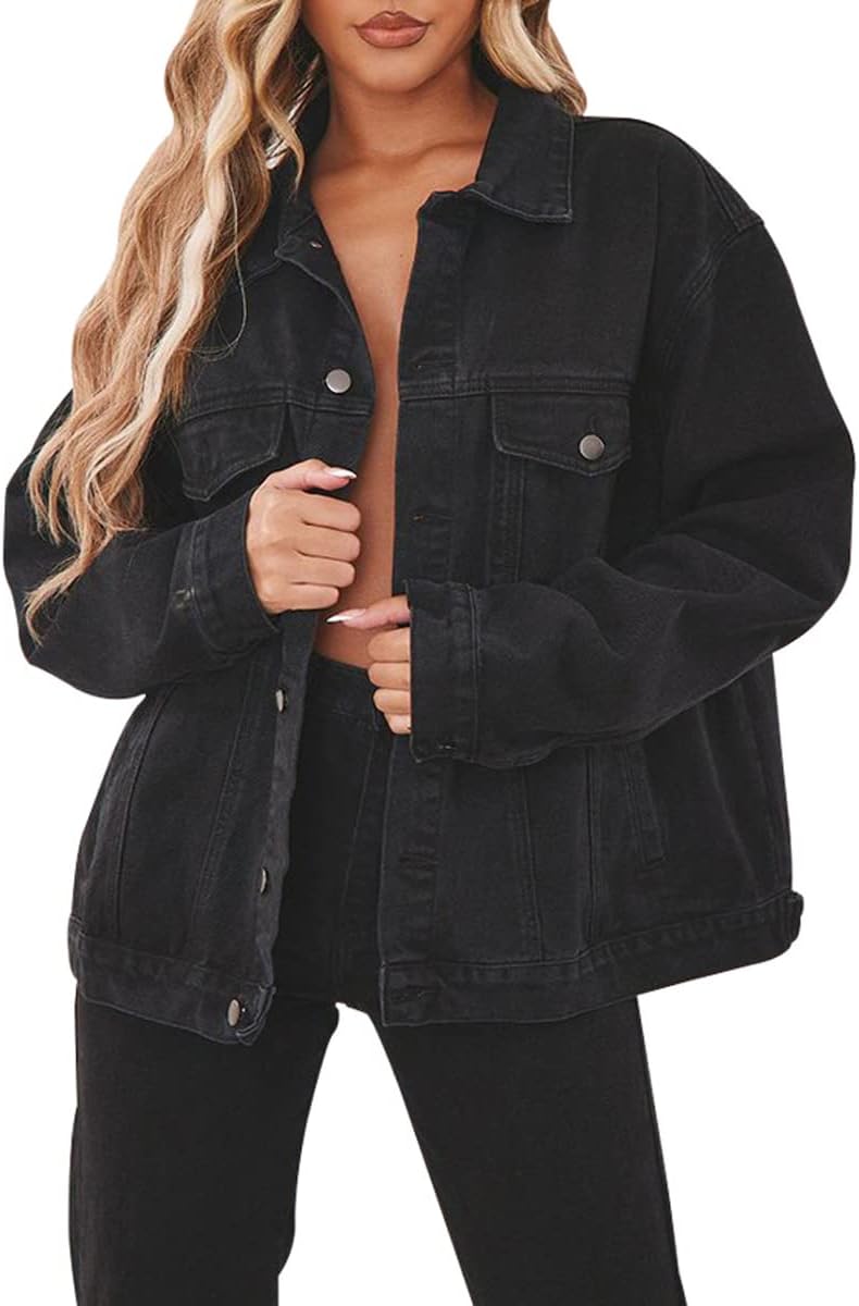 LaiyiVic Denim Jacket for Women Long Sleeve Classic Distressed Trucker Jean Jackets - Image 7