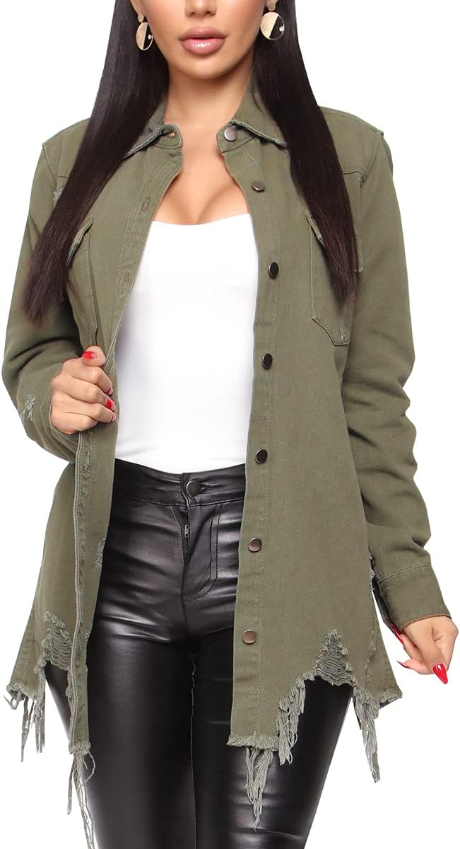 LaiyiVic Denim Jacket for Women Long Sleeve Classic Distressed Trucker Jean Jackets - Image 12