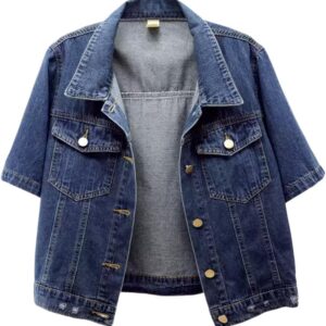 LifeShe Cropped Denim Jacket for Women Short Sleeve Casual Ripped Jean Jackets Distressed Trucker Coats