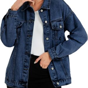 LifeShe Oversized Denim Jacket Women Boyfriend Jean Jacket Trendy Loose Shacket Fall Trucker Coats