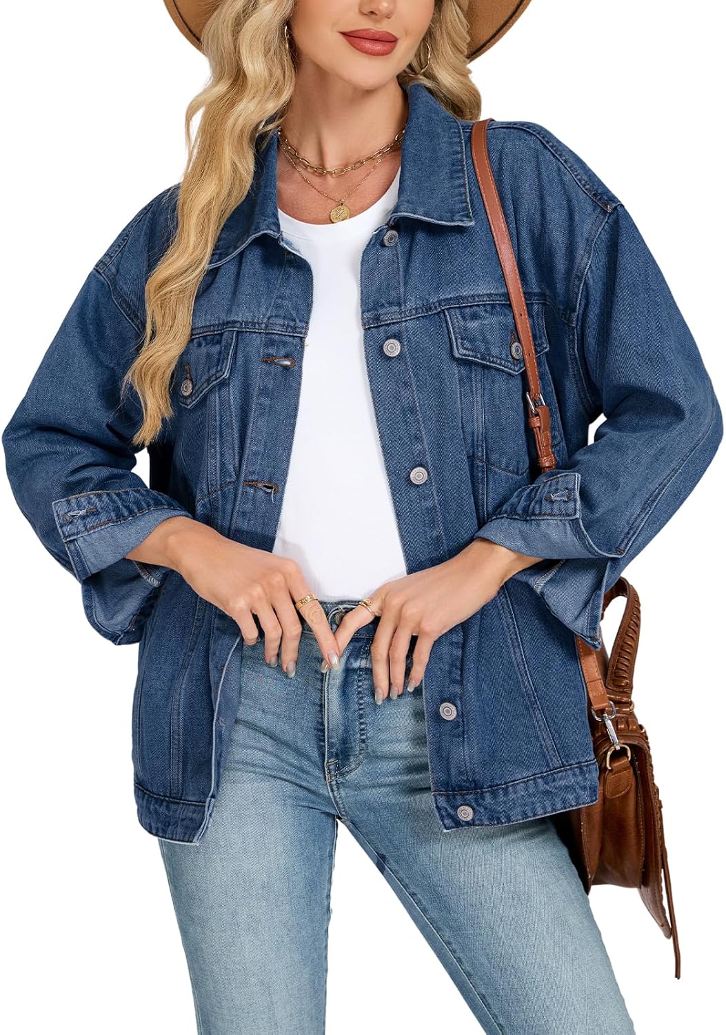LifeShe Oversized Jean Jacket for Women Trendy Fall Boyfriend Denim Jackets Loose Shacket Coats 2025