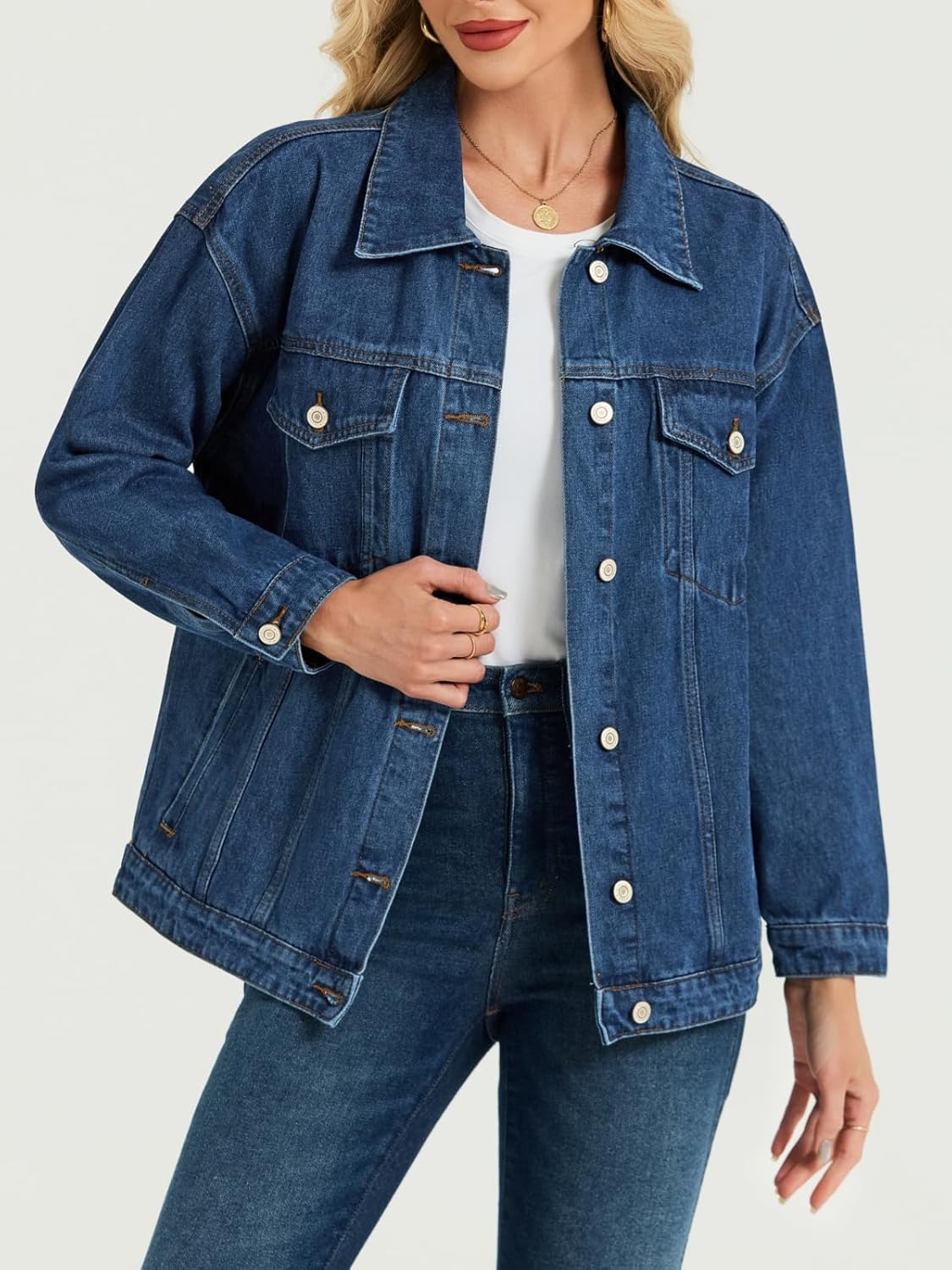 LifeShe Oversized Jean Jacket for Women Trendy Fall Boyfriend Denim Jackets Loose Shacket Coats 2025 - Image 2