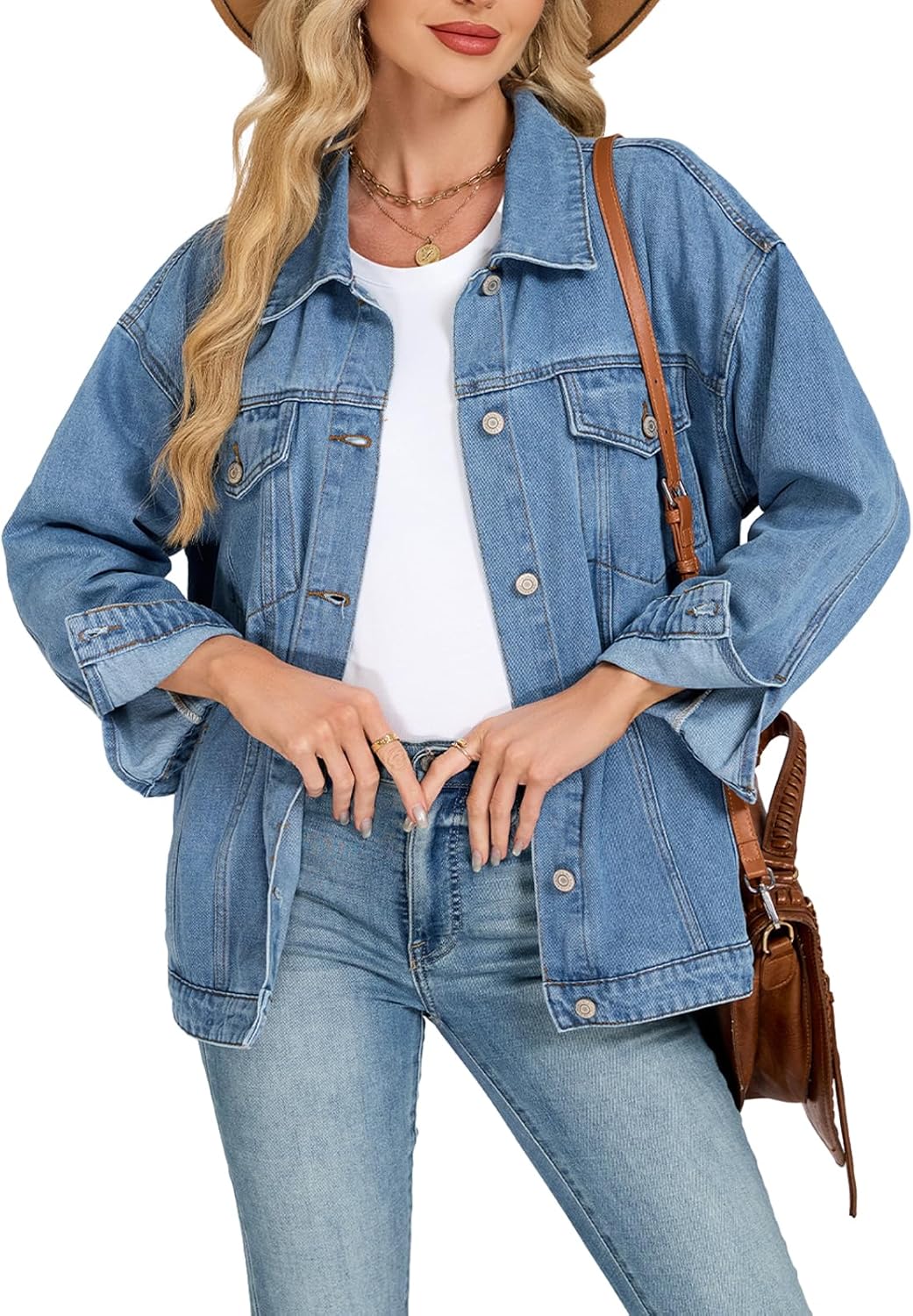 LifeShe Oversized Jean Jacket for Women Trendy Fall Boyfriend Denim Jackets Loose Shacket Coats 2025 - Image 7