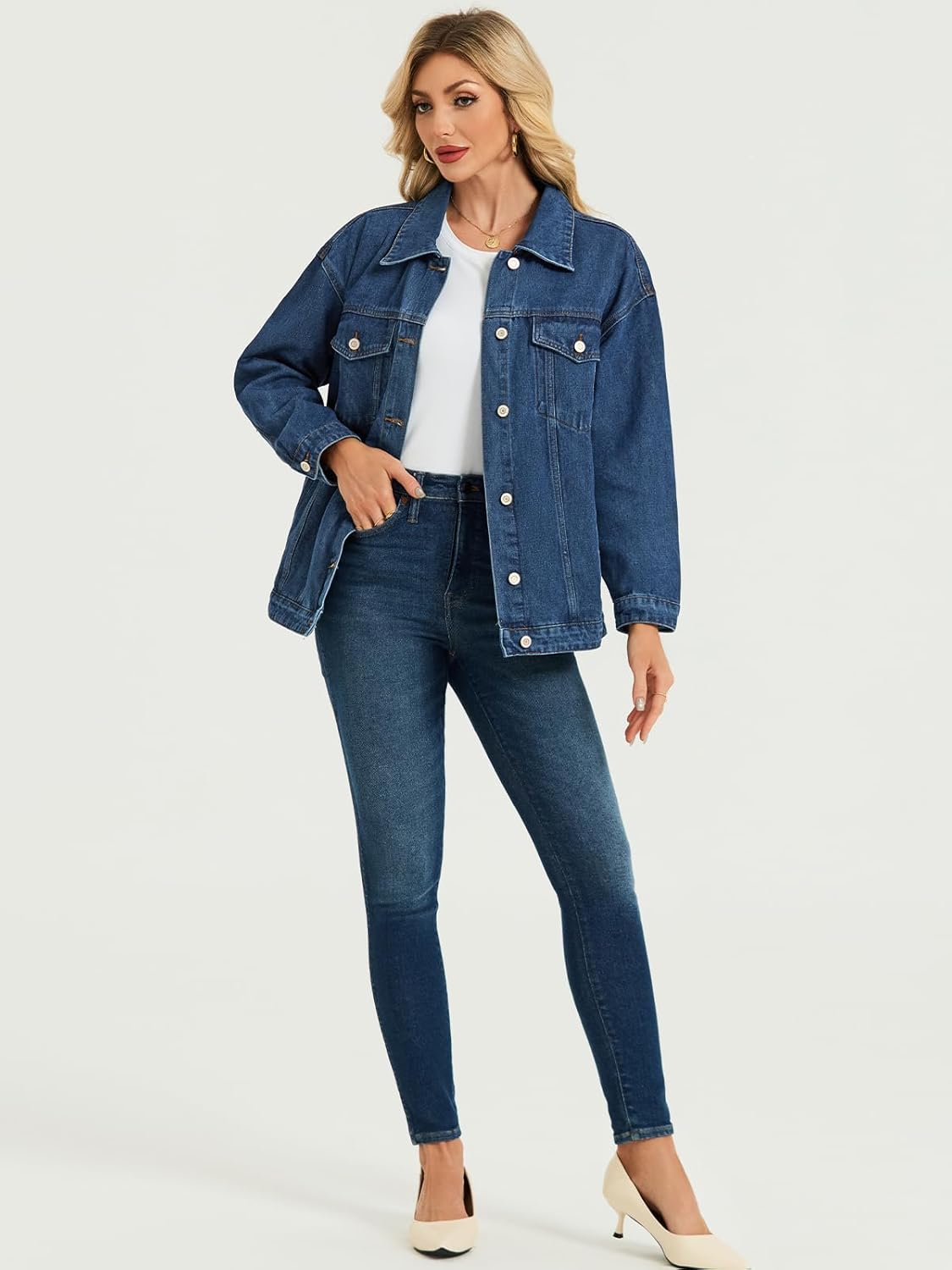 LifeShe Oversized Jean Jacket for Women Trendy Fall Boyfriend Denim Jackets Loose Shacket Coats 2025 - Image 6