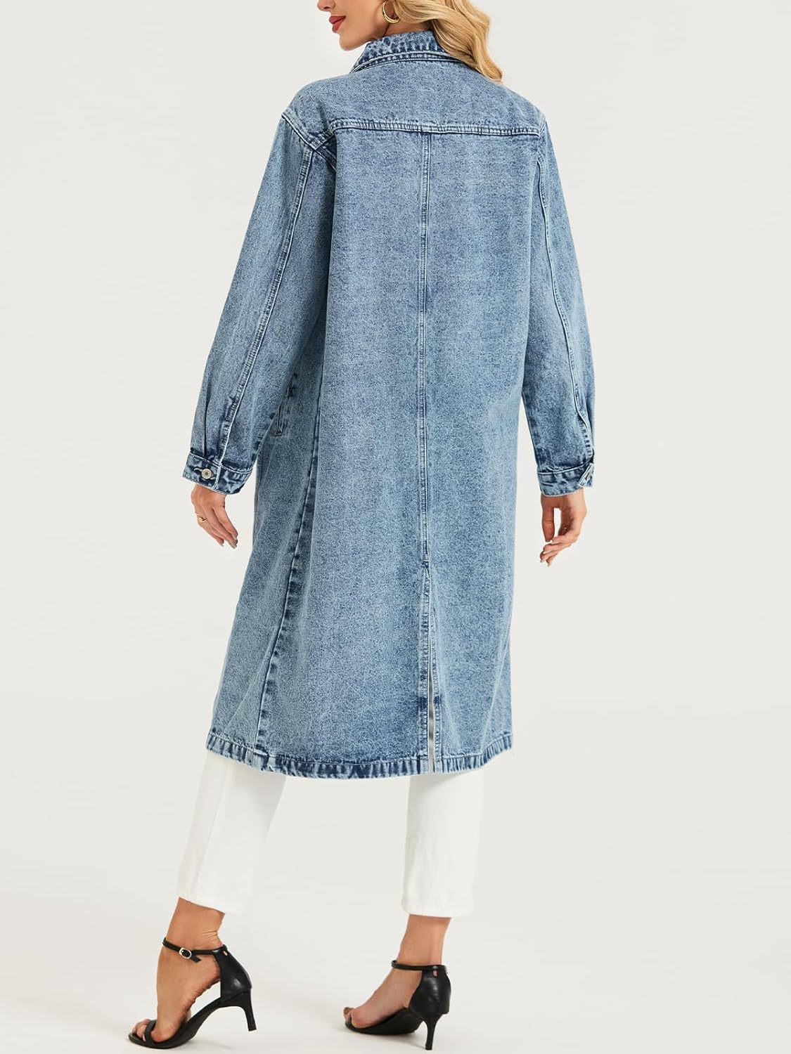 LifeShe Women Denim Jacket Button Down Maxi Long Jean Trench Coat With Pocket - Image 6