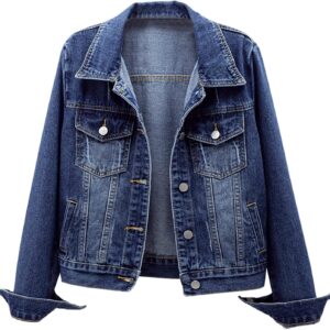 LifeShe Women's Basic Long Sleeve Button Down Distressed Denim Jackets Jean Jacket Coat