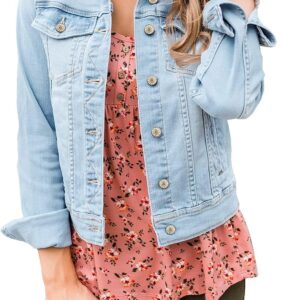 LookbookStore Women's Basic Long Sleeves Button Down Fitted Denim Jean Jackets