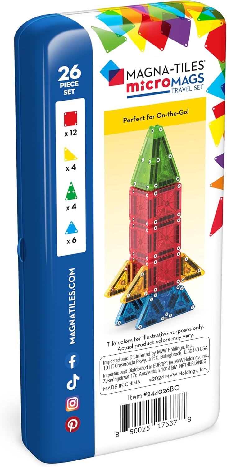 MAGNA-TILES microMAGS 26-Piece Travel Magnetic Construction Set – Bold Colors, The Original Magnetic Building Brand - Image 4