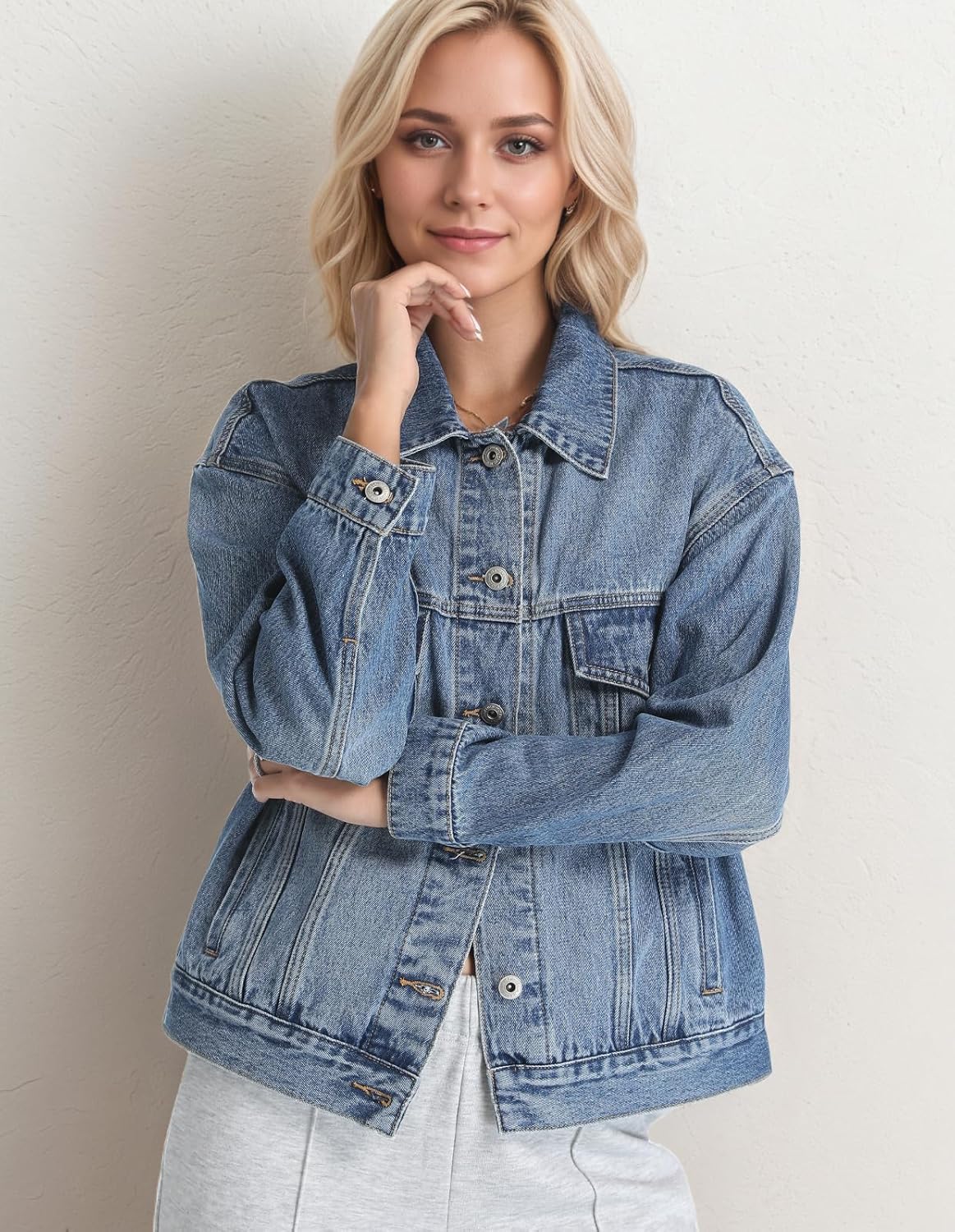 Mefija Women's Denim Jackets Long Sleeve Loose Fitted Jean Jacket Coats with Pocket 2025 - Image 7