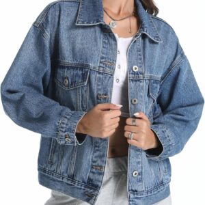 Mefija Women's Denim Jackets Long Sleeve Loose Fitted Jean Jacket Coats with Pocket 2025