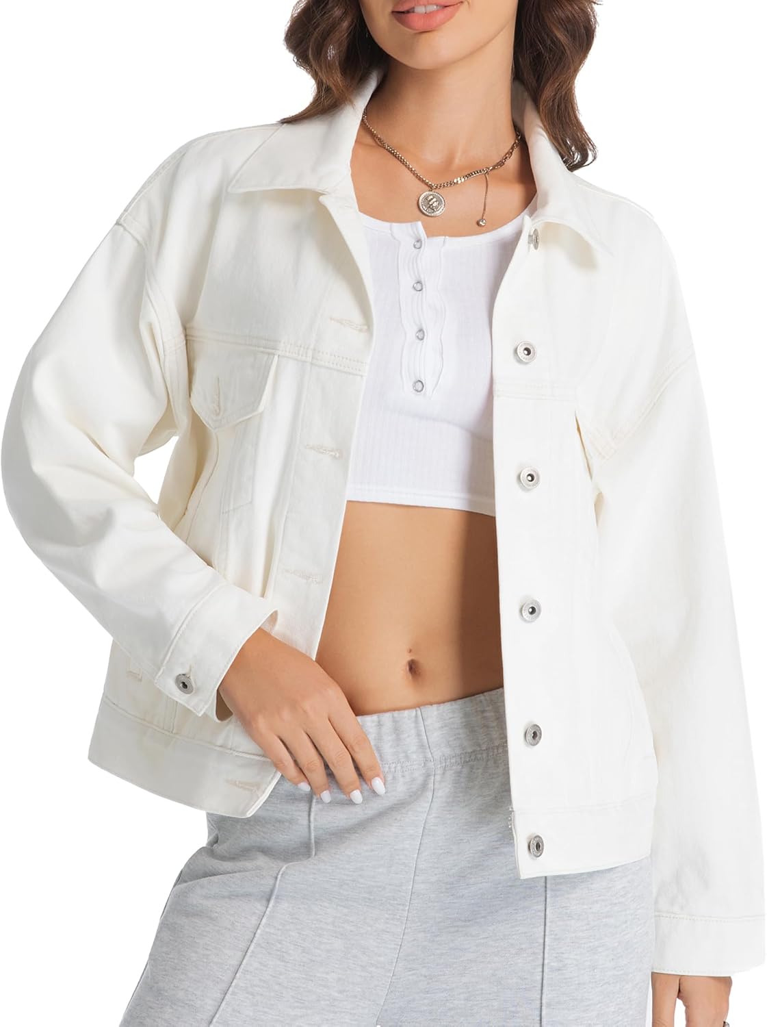 Mefija Women's Denim Jackets Long Sleeve Loose Fitted Jean Jacket Coats with Pocket 2025 - Image 8