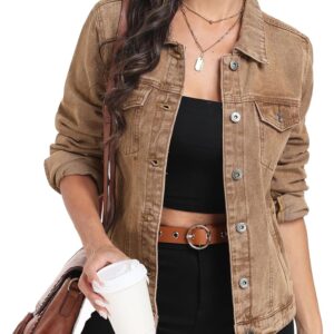 MISS MOLY Women's Denim Jacket Button Up Long Sleeve Basic Trendy Jean Jacket Coat with Pockets