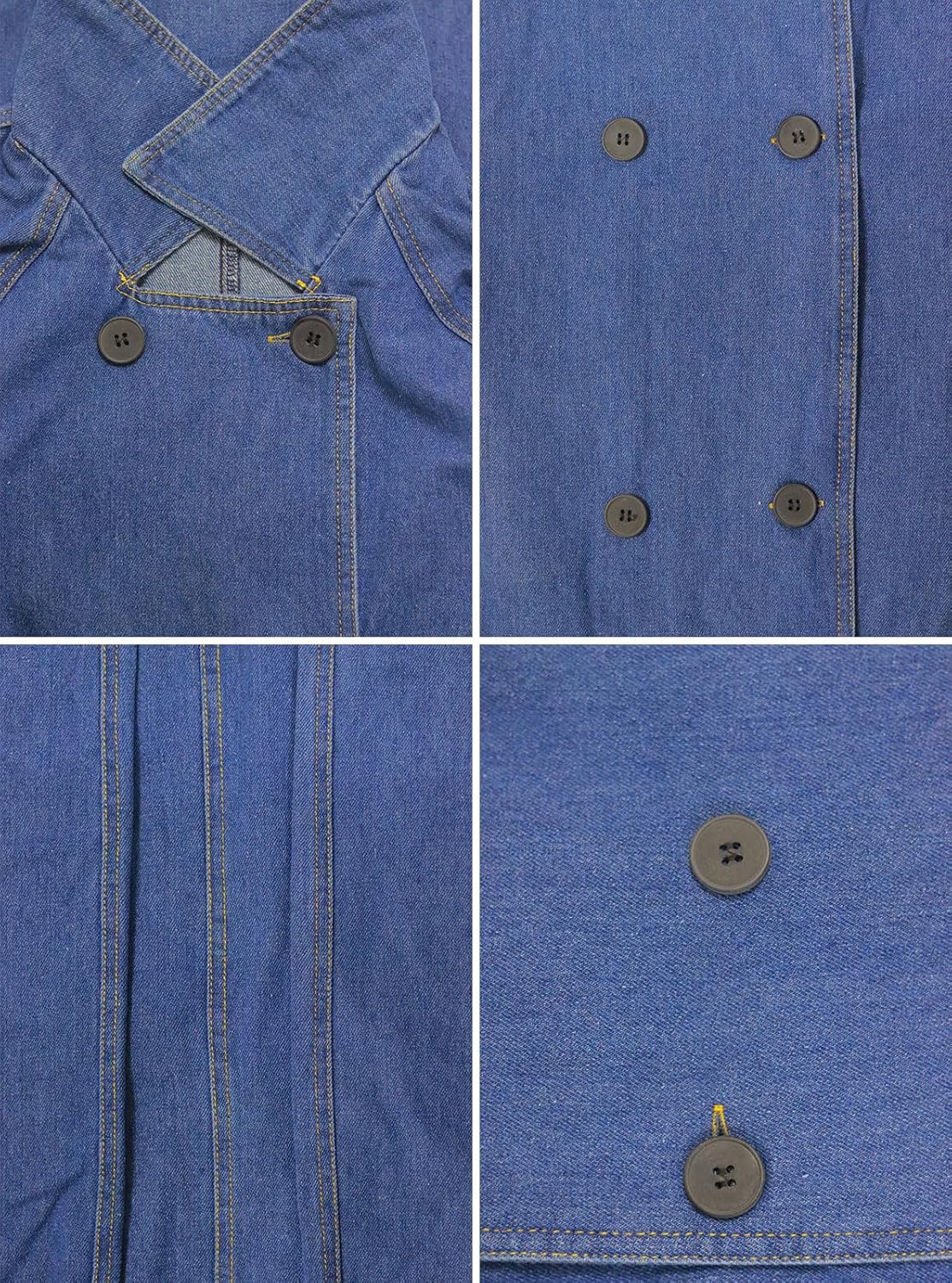 MJFCS YAENH Women's Vintage Notched Collar Double Breasted Over Knee Midi Long Denim Jacket Trench Coat with Belt - Image 5