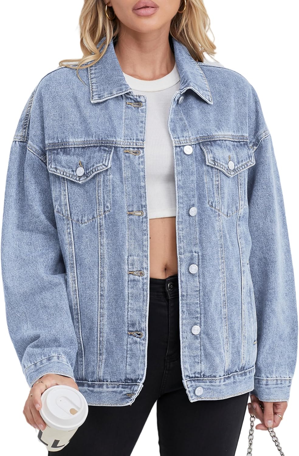 Muundim Jean Jacket for Women, Oversize Trendy Denim Jacket, Women's Loose Long Boyfriend Jean Jackets Coat - Image 12