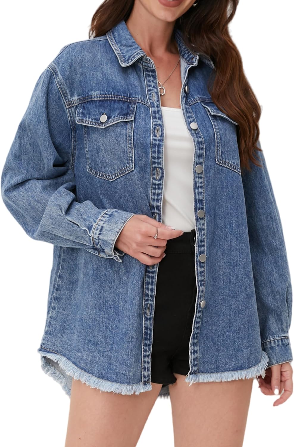 Muundim Jean Jacket for Women, Oversize Trendy Denim Jacket, Women's Loose Long Boyfriend Jean Jackets Coat - Image 13