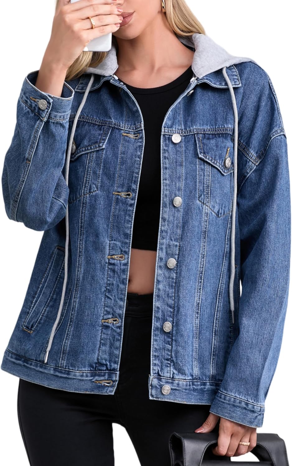 Muundim Jean Jacket for Women, Oversize Trendy Denim Jacket, Women's Loose Long Boyfriend Jean Jackets Coat - Image 11