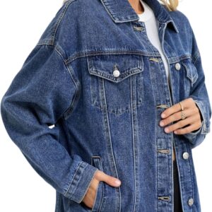 Muundim Jean Jacket for Women, Oversize Trendy Denim Jacket, Women's Loose Long Boyfriend Jean Jackets Coat