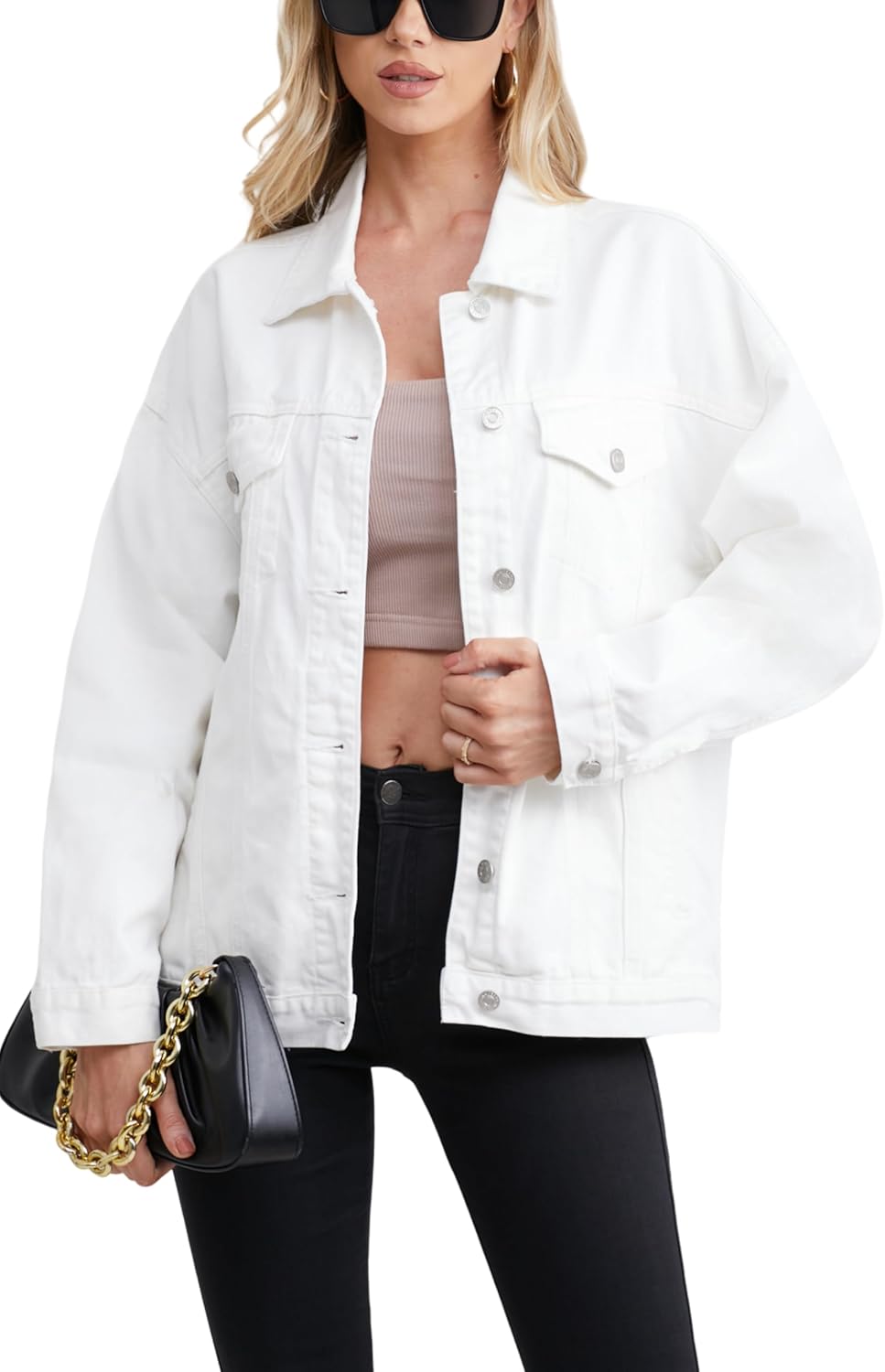 Muundim Jean Jacket for Women, Oversize Trendy Denim Jacket, Women's Loose Long Boyfriend Jean Jackets Coat - Image 8