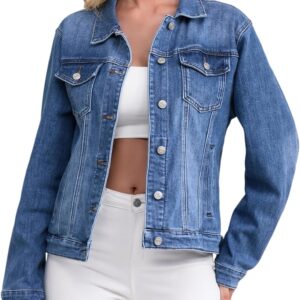 Muundim Women's Jean Jacket, Stretch Soft Denim Jacket for Women, Lightweight Fitted Ladies Jean Trucker Coats