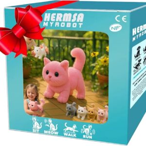 My Realistic Cat Toy-Bring Endless Joy and Warmth, 2025 Ai Robot Kitten, Realistic Cat Stuffed Animal,That Acts Like a Real Cats,Toy Cats That Walks, Meows & Tail Wagging (Pink)