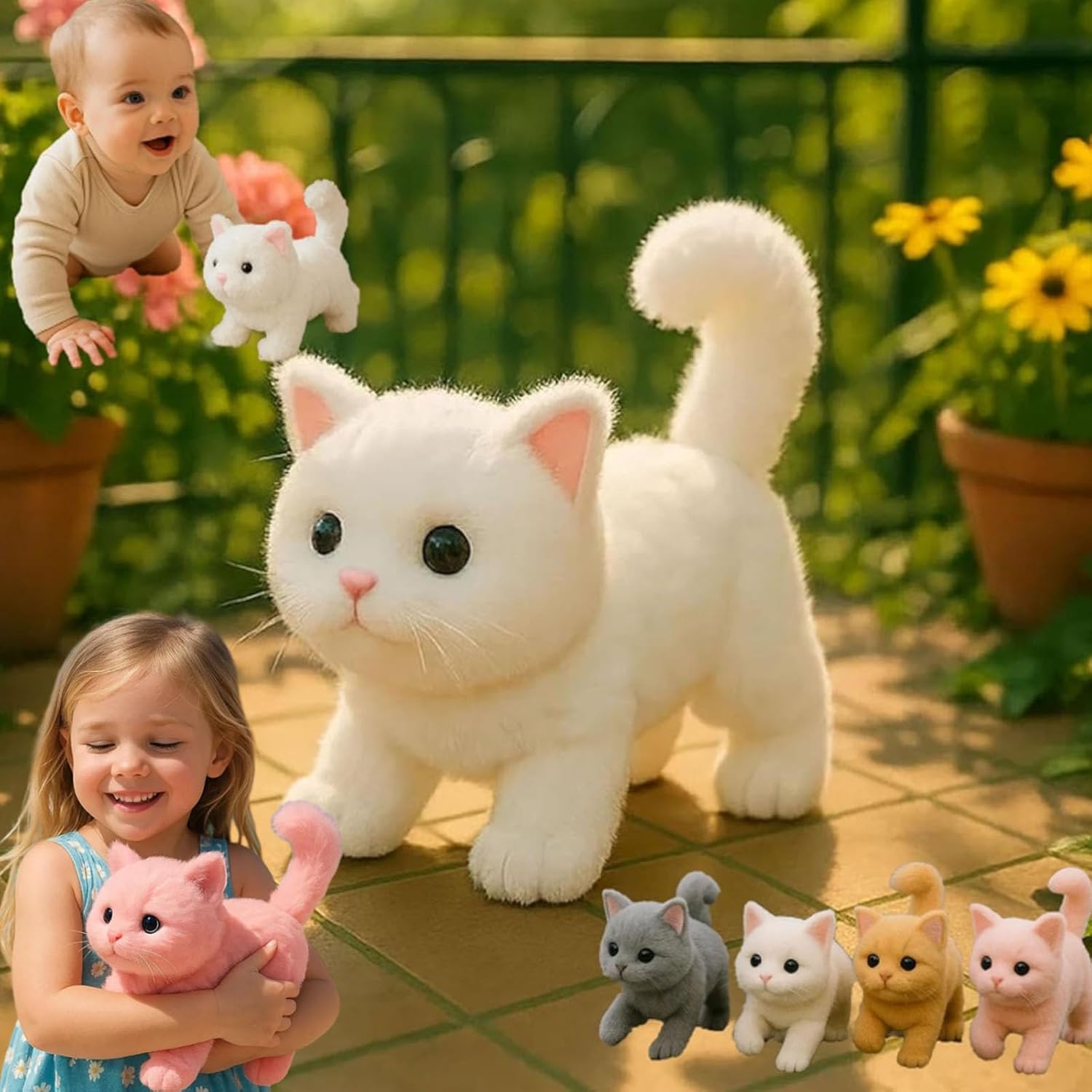 My Realistic Cat Toy-Bring Endless Joy and Warmth, 2025 New Ai Robot Kitten, Realistic Cat Stuffed Animal,That Acts Like a Real Cats,Toy Cats That Walks, Meows & Tail Wagging (White)