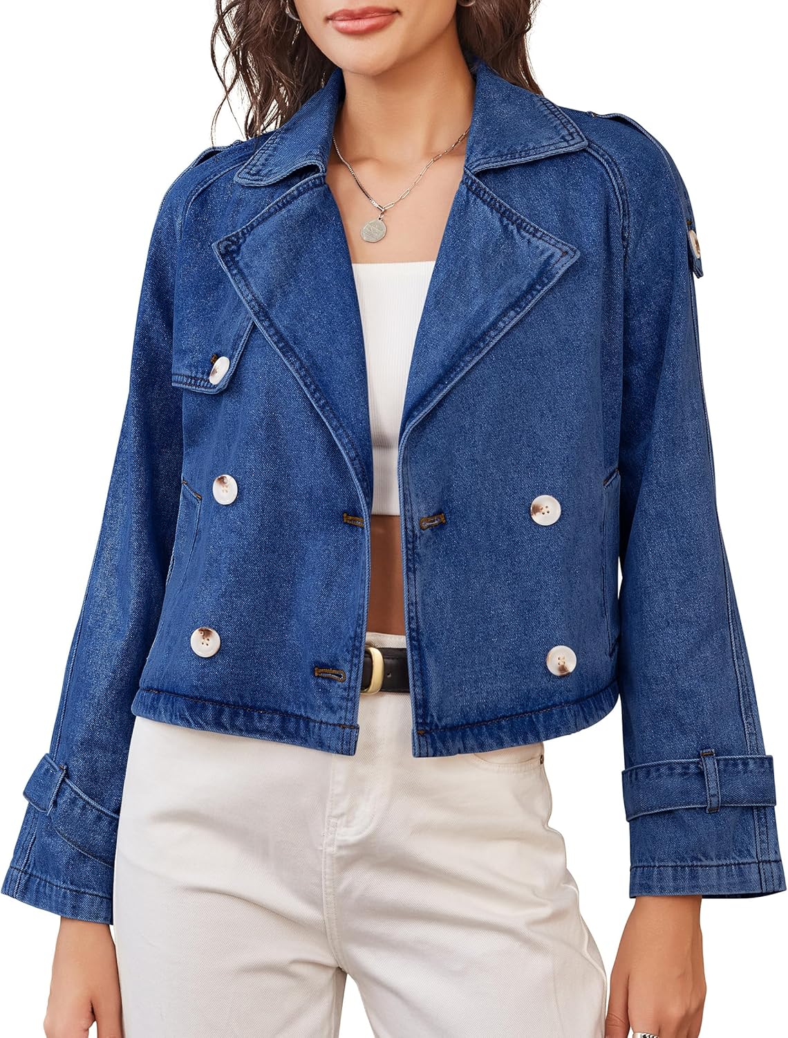 Nitzana Denim Jacket for Women Cropped Trench Coat Double Breasted Lightweight Jean Jackets Casual Outerwear 2025 Trendy - Image 8