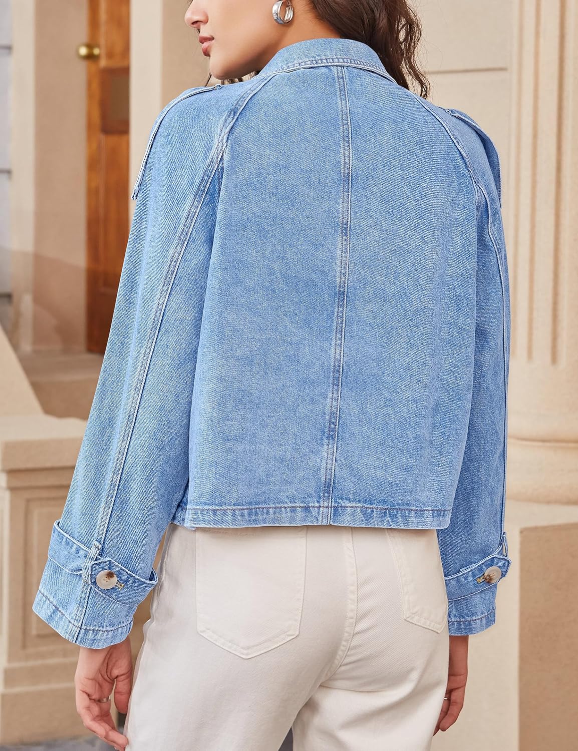 Nitzana Denim Jacket for Women Cropped Trench Coat Double Breasted Lightweight Jean Jackets Casual Outerwear 2025 Trendy - Image 2