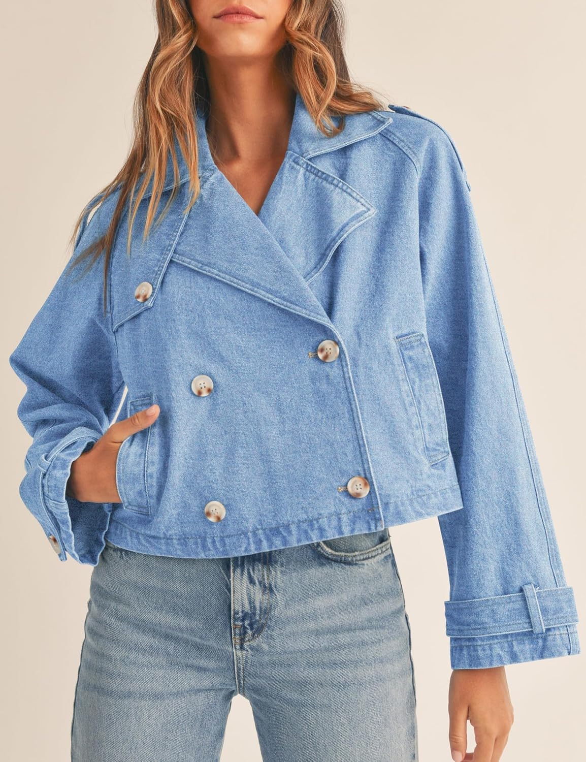 Nitzana Denim Jacket for Women Cropped Trench Coat Double Breasted Lightweight Jean Jackets Casual Outerwear 2025 Trendy - Image 4
