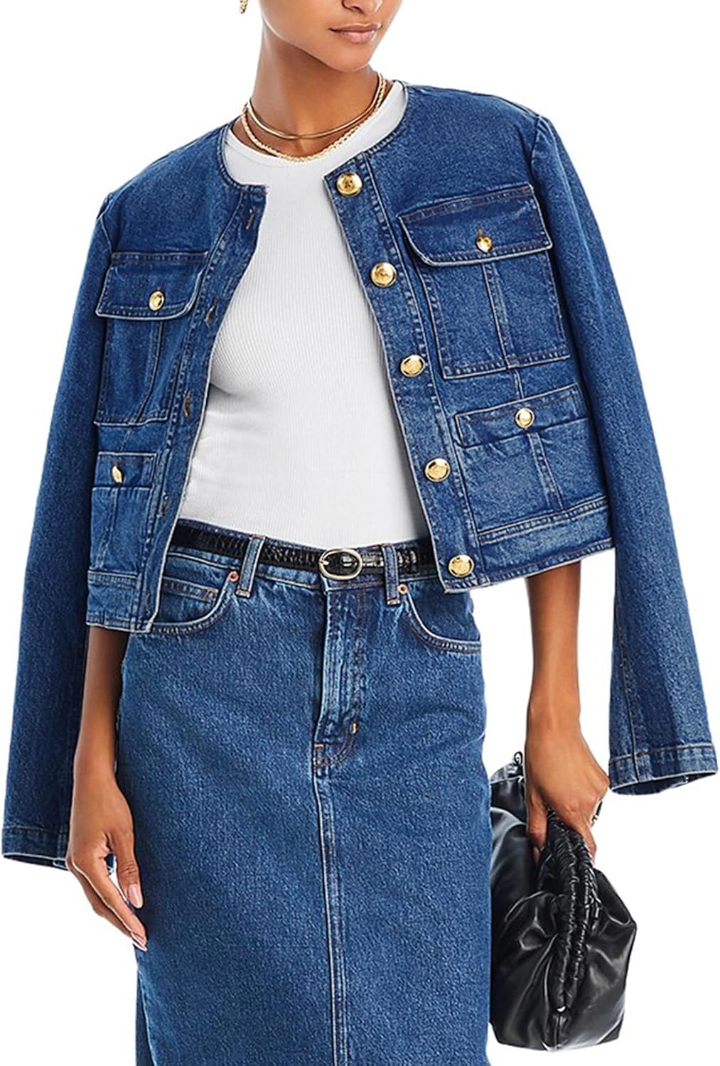 Nitzana Women's Cropped Denim Jacket Long sleeve Button Down Fall Winter Jean Jackets Coats with Pockets Trendy 2025 - Image 5