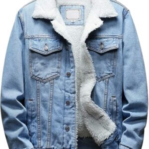 Omoone Men's Lapel Sherpa Fleece Lined Thicken Denim Jean Trucker Jacket Coats