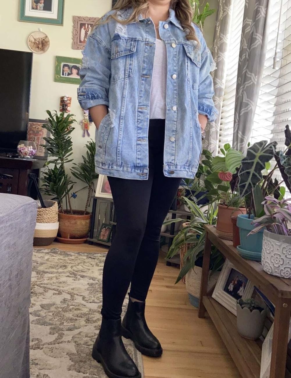 Oversize Denim Jacket for Women Ripped Jean Jacket Boyfriend Long Sleeve Trucker Coat - Image 7