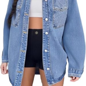 PAOLA RIBONI Womens Denim Jacket Wash Jean Jacket Coats With Pockets