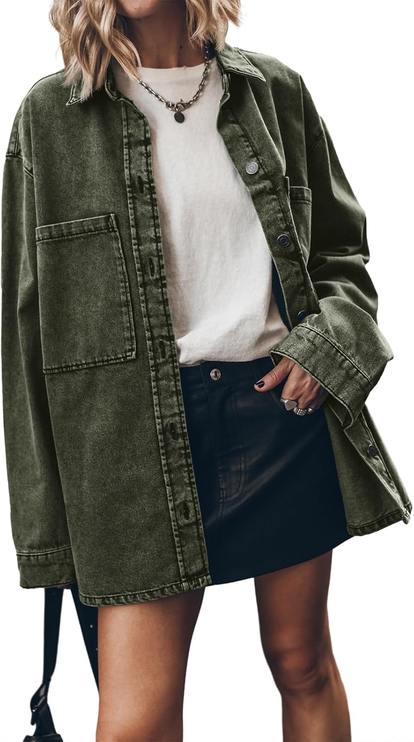 PLNOTME Womens Oversized Jean Jacket Casual Button Up Denim Overshirt Trendy Long Sleeve Denim Jacket Coat - Image 7