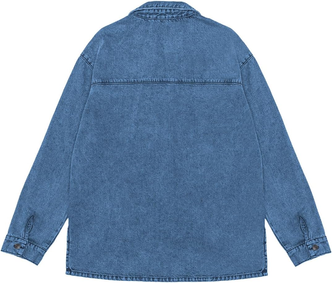 PLNOTME Womens Oversized Jean Jacket Casual Button Up Denim Overshirt Trendy Long Sleeve Denim Jacket Coat - Image 6