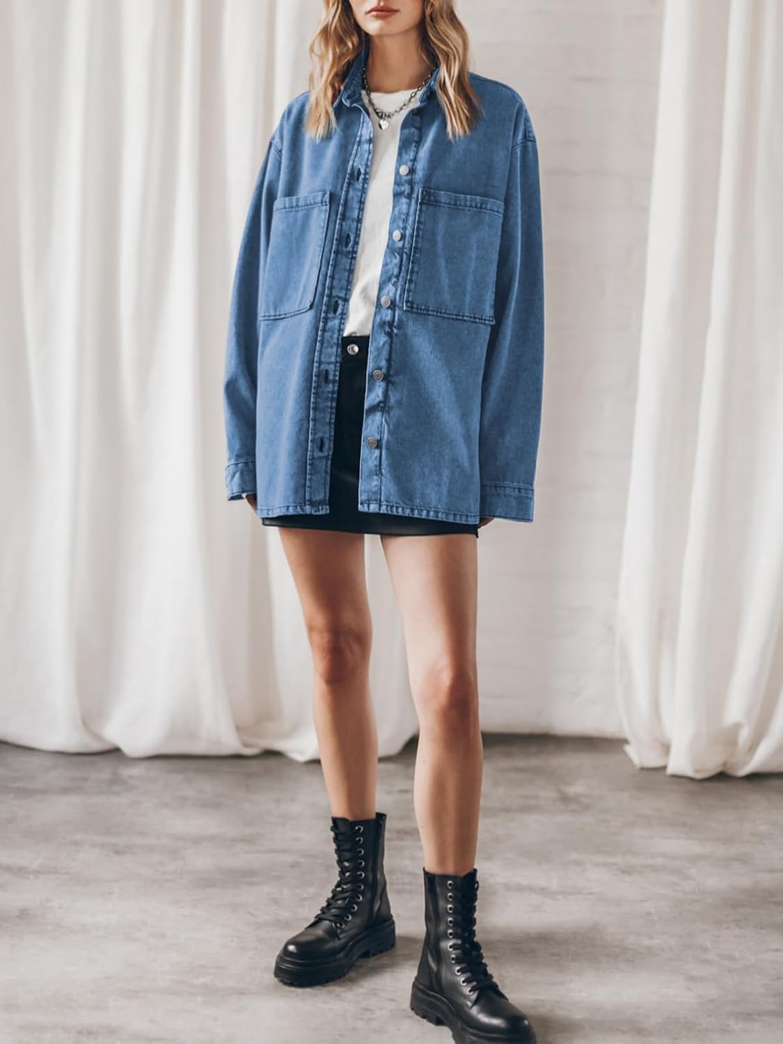 PLNOTME Womens Oversized Jean Jacket Casual Button Up Denim Overshirt Trendy Long Sleeve Denim Jacket Coat - Image 5