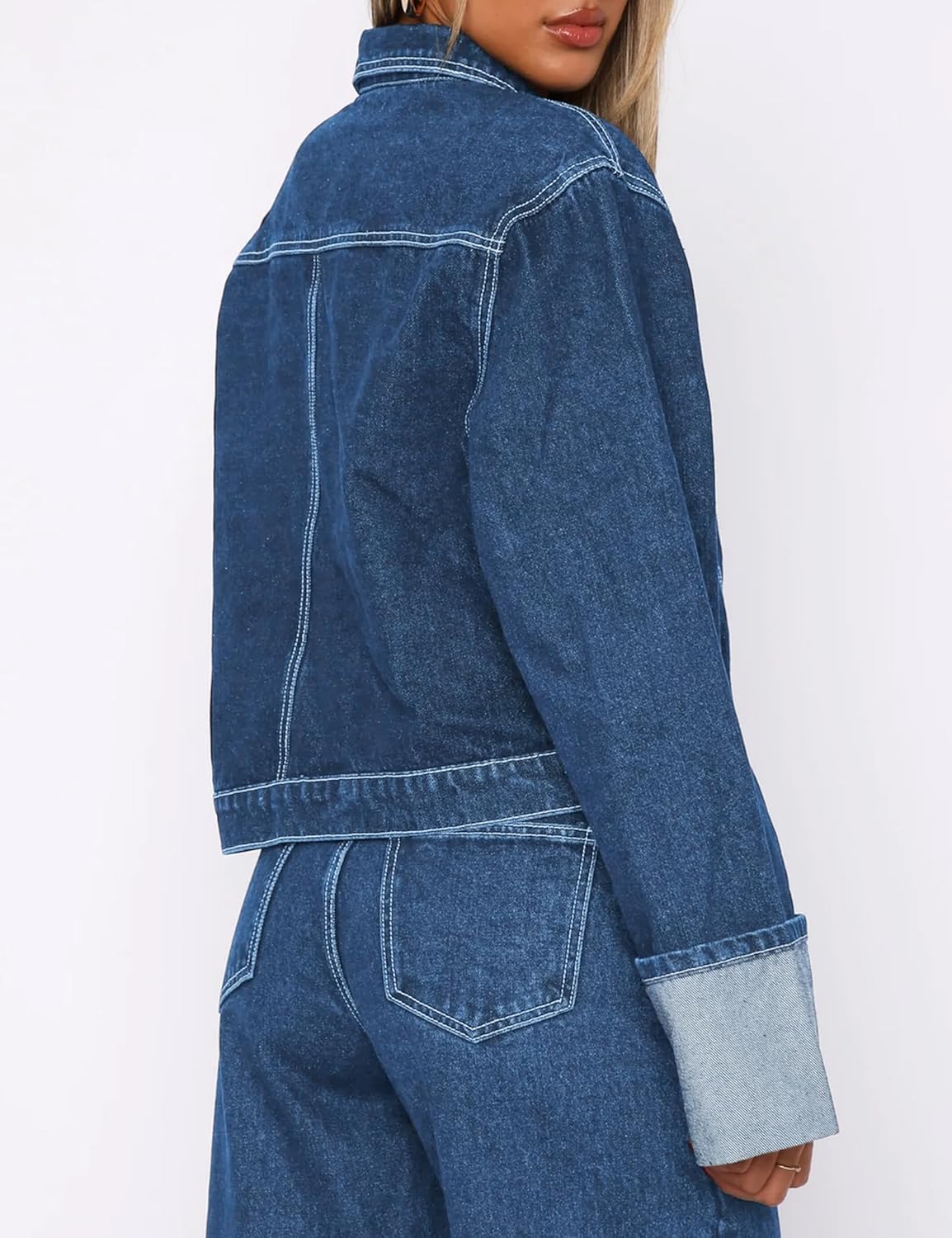 POLIRO Women's Denim Jacket Long Sleeve Button Down Jean Jacket Women with Pockets - Image 2