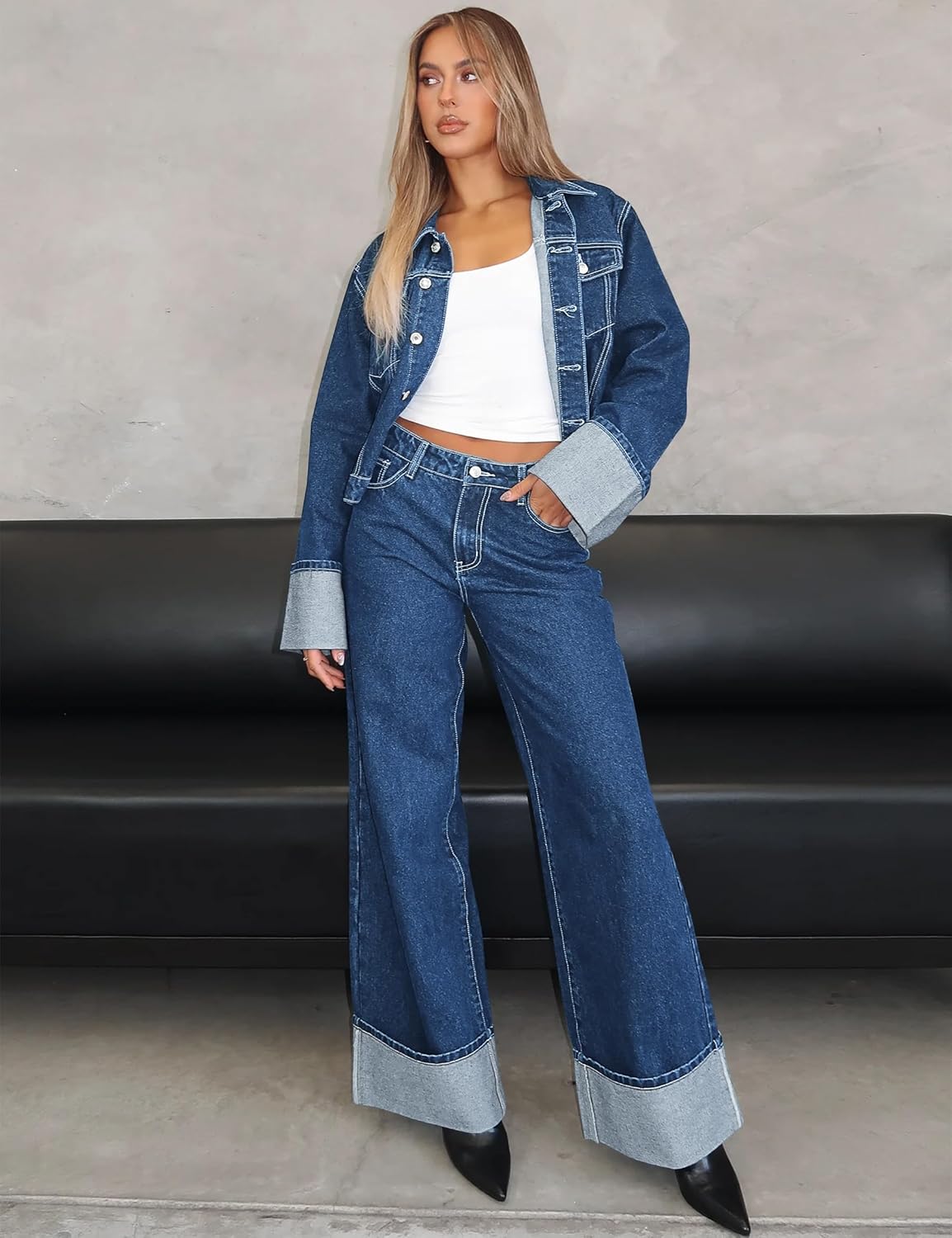 POLIRO Women's Denim Jacket Long Sleeve Button Down Jean Jacket Women with Pockets - Image 5