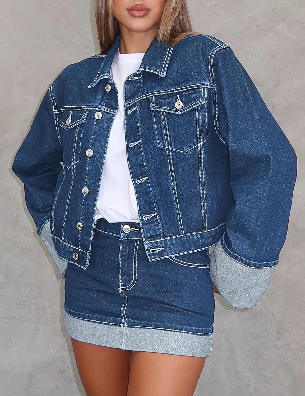 POLIRO Women's Denim Jacket Long Sleeve Button Down Jean Jacket Women with Pockets - Image 4