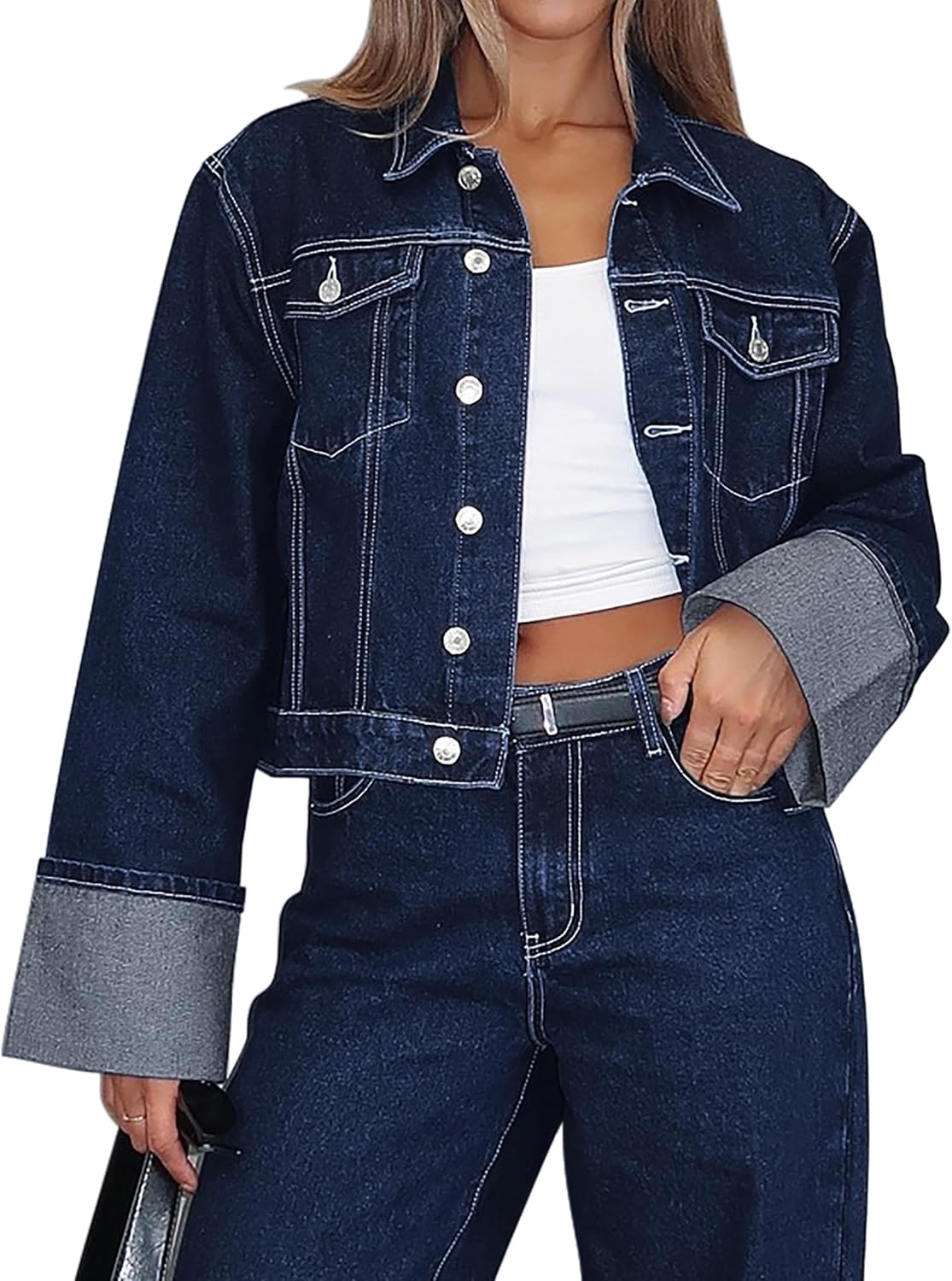 POLIRO Women's Denim Jacket Long Sleeve Button Down Jean Jacket Women with Pockets - Image 7