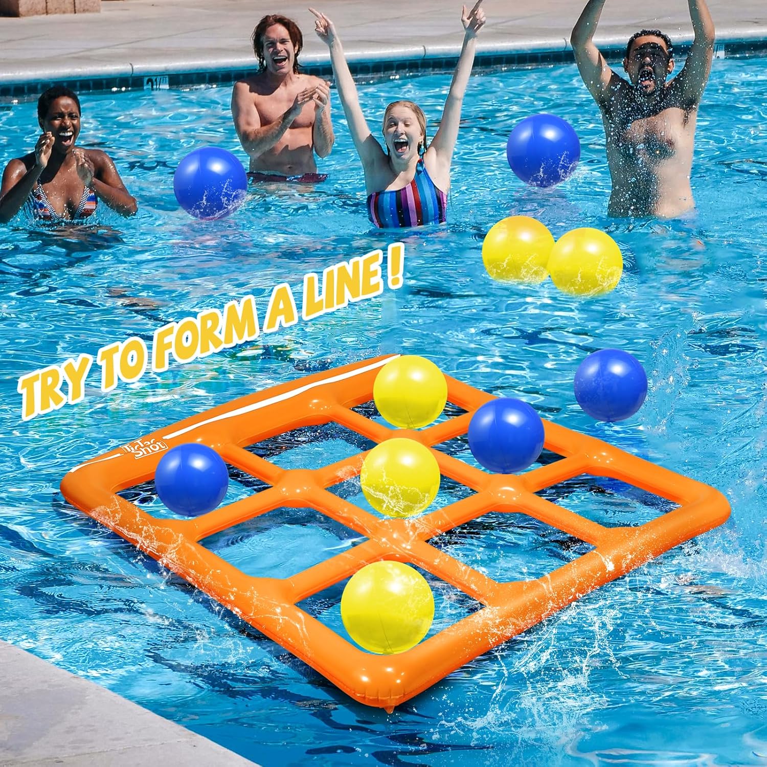 Pool Toys Games Set- Tic-Tac-Toe Inflatable Pool Toy with 10 Balls - for Adults Teens Kids 2-10 Players - Image 7