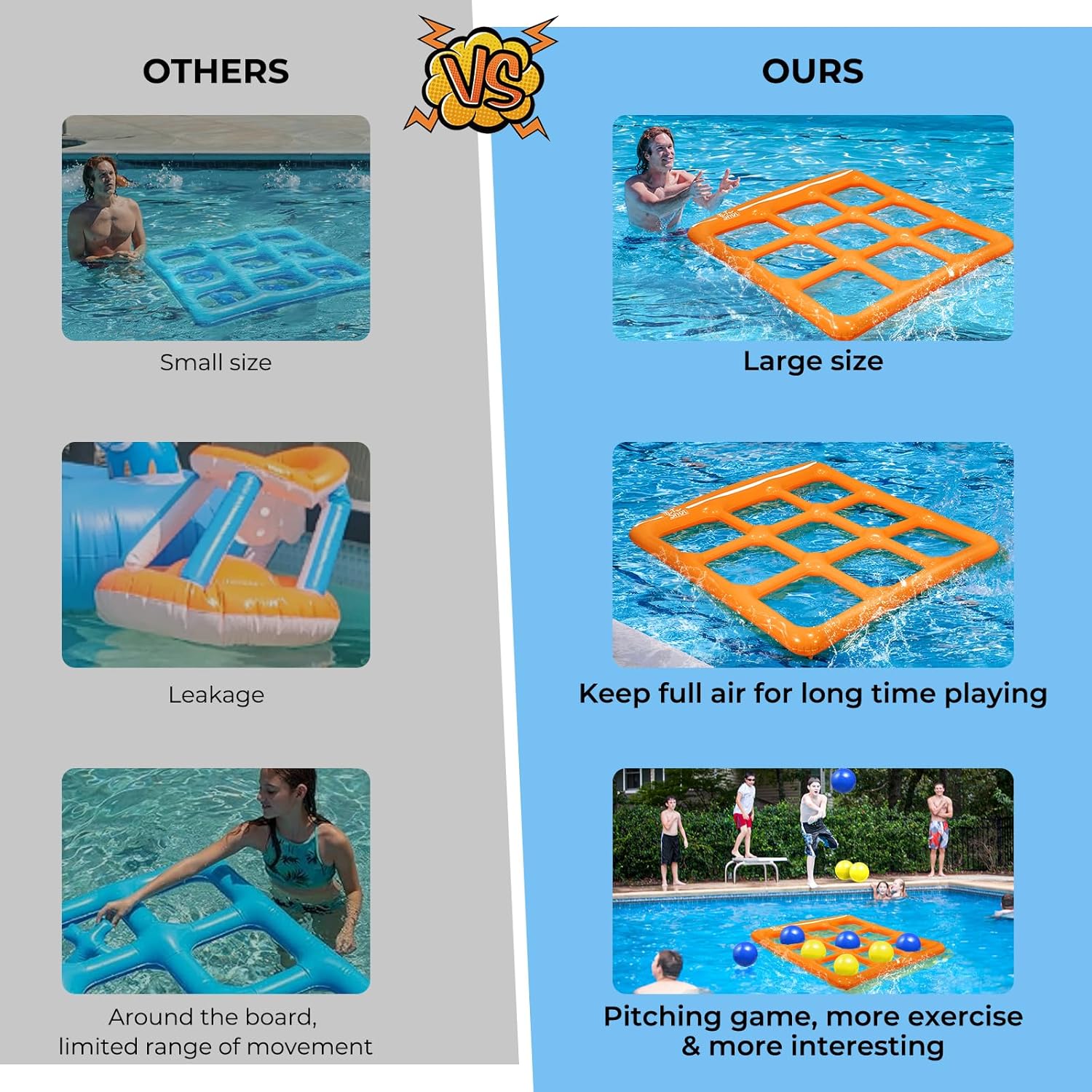 Pool Toys Games Set- Tic-Tac-Toe Inflatable Pool Toy with 10 Balls - for Adults Teens Kids 2-10 Players - Image 5