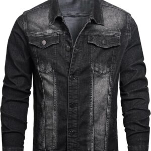 QIMYUM Jean Jacket For Men, Distressed Slim Denim Jacket
