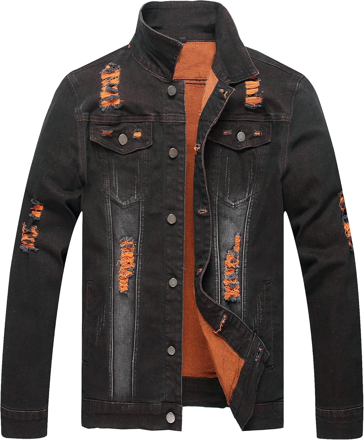 RANMCC Jean Jacket for Men Slim Fit Ripped Denim Jacket Coat - Image 15