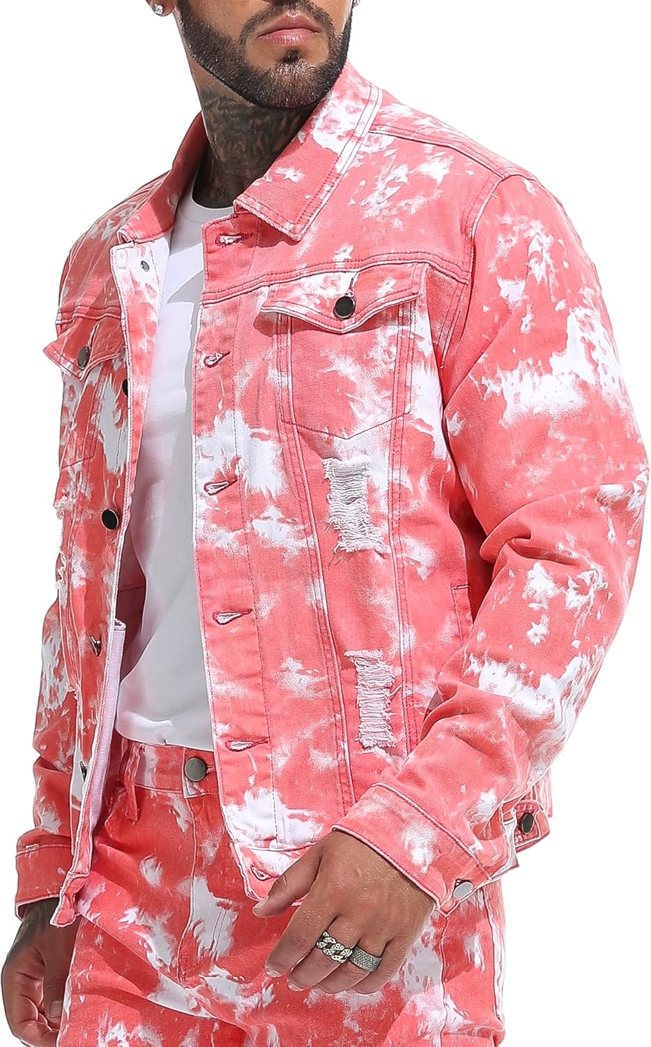 RANMCC Jean Jacket for Men Slim Fit Ripped Denim Jacket Coat - Image 13