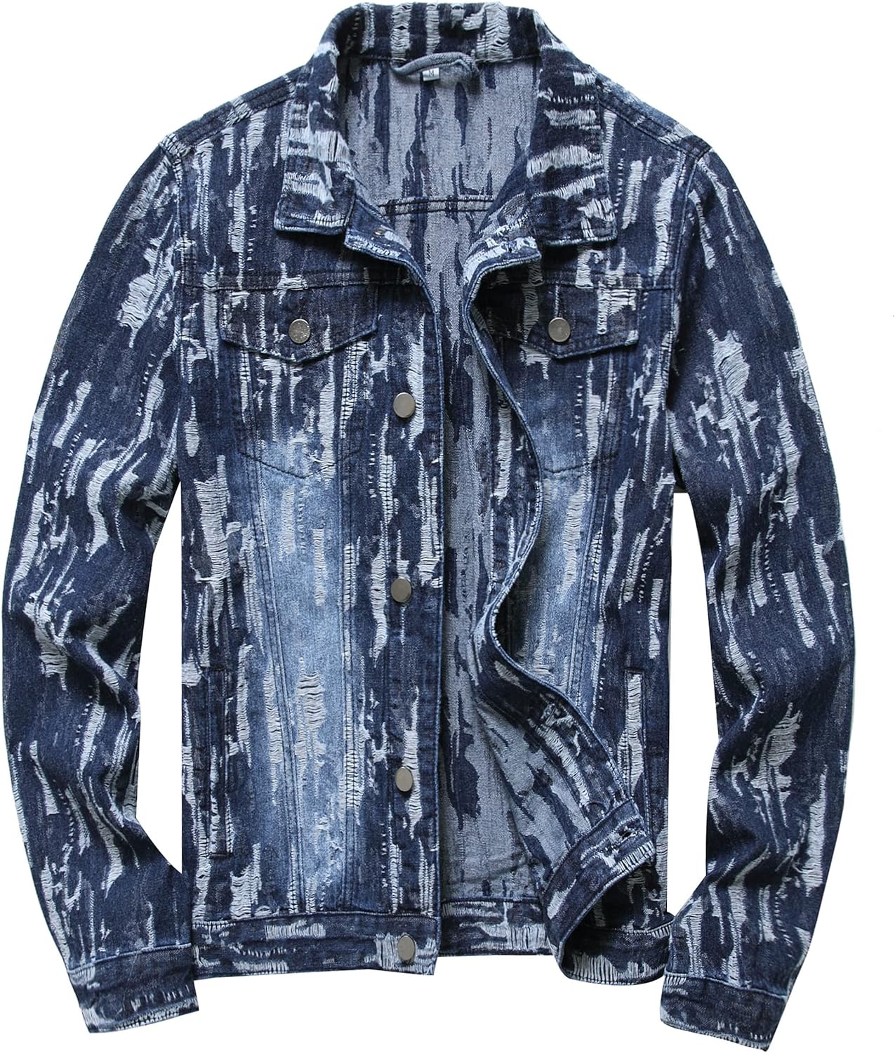RANMCC Jean Jacket for Men Slim Fit Ripped Denim Jacket Coat - Image 12